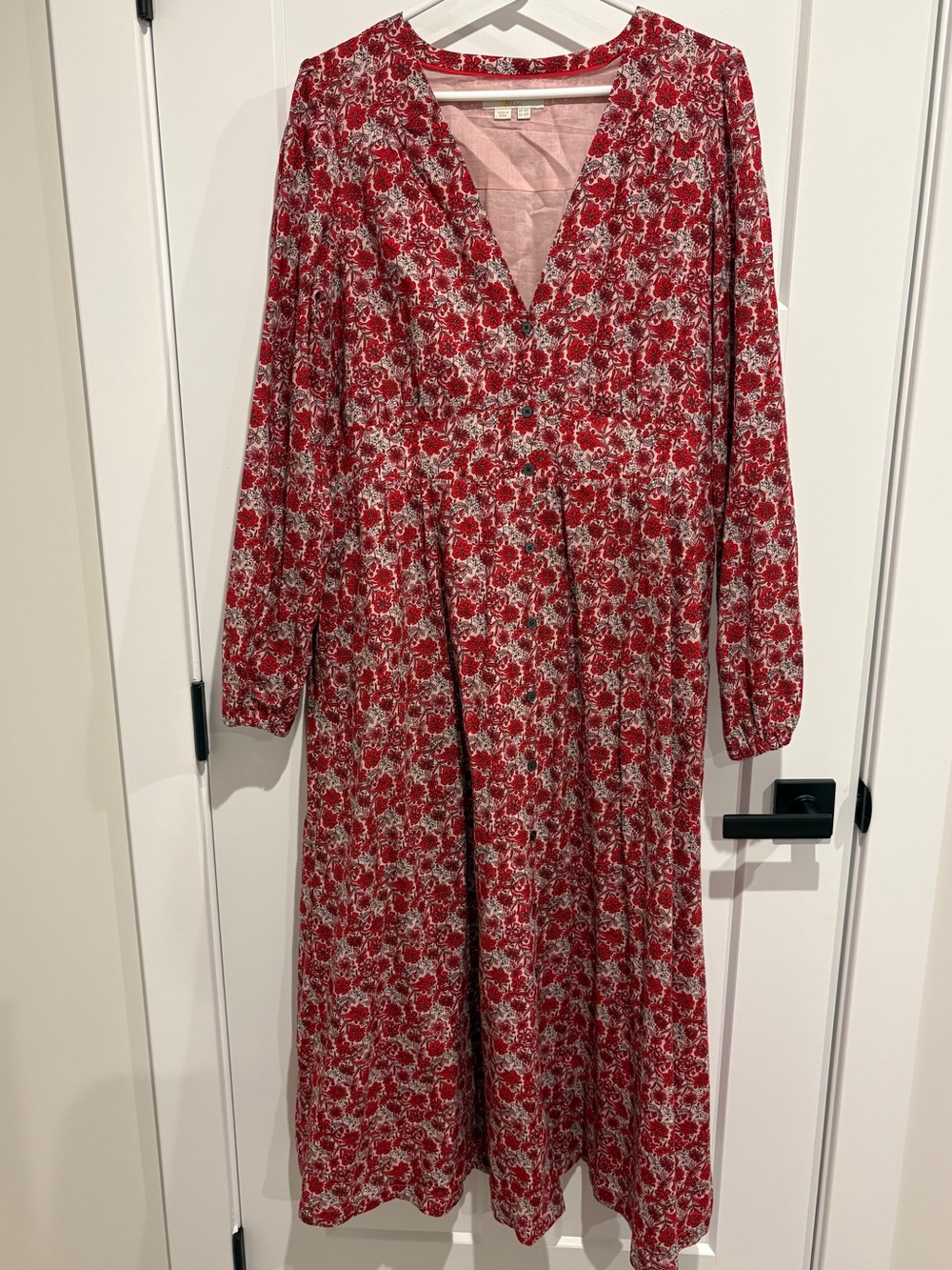 Boden Button Through red and pink floral prairie Maxi Tea Dress size 12 - Picture 6 of 15